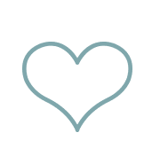 A simple, light blue heart outline on a plain white background, symbolizing the warmth and care found at Courage Cottage Assisted Living.