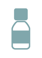 Simple illustration of a bottle with a square cap, half-filled with liquid, shown in a solid blue-gray color on a light background.