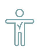 Simple outline of a person with arms outstretched and a check mark inside the torso area, symbolizing health, wellness, or approval.