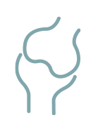 Simple line drawing of a human knee joint, showing the outline of the femur, tibia, and patella on a light background.