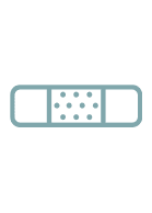 A simple illustration of a bandage with a dotted center pad and rectangular ends, shown in a light blue color on a light gray background—perfect for representing services like urgent care or respiratory care.
