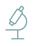 Simple, teal outline icon of a microscope on a light gray background, viewed from the side—perfect for representing Lab Testing or Laboratory Services.