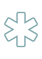 A simple, light blue outlined asterisk symbol with six thick arms on a light gray background.