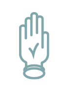 A simple line drawing of an upright hand with fingers together and a checkmark in the palm, symbolizing approval or consent—perfect for representing students seeking approval for internships.