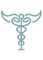 A simple, stylized caduceus symbol with two wings at the top and two serpents intertwined around a central staff, representing SCMC’s commitment to healthcare excellence.