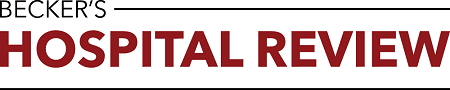Becker’s Hospital Review logo with “Becker’s” in black text above “HOSPITAL REVIEW” in large, bold, dark red letters, symbolizing recognition and excellence in healthcare Awards.