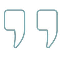 Two large, light blue quotation marks are displayed side by side on a light gray background.